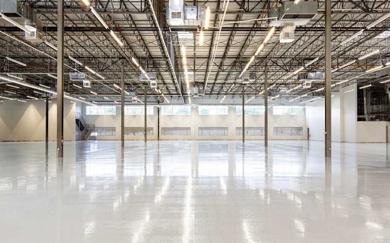 Modern warehouse with commercial lighting installation