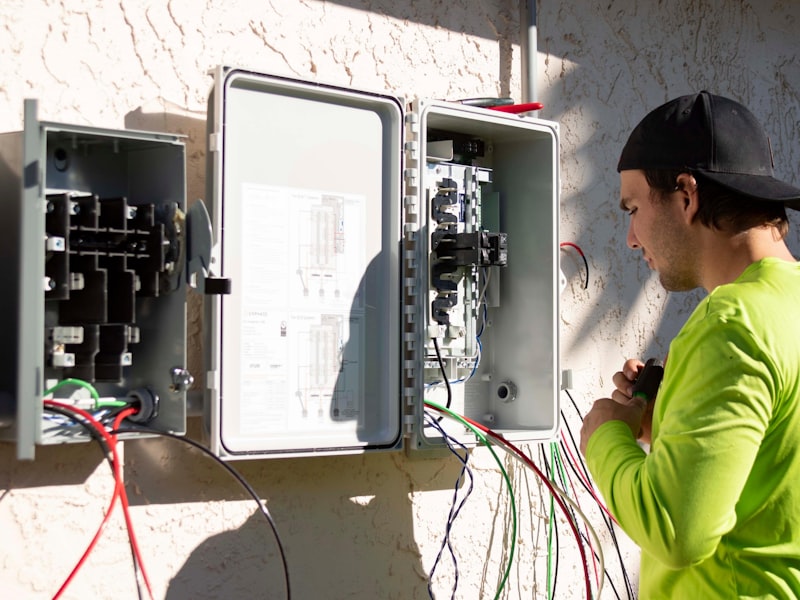 Professional electrician working on electrical panel